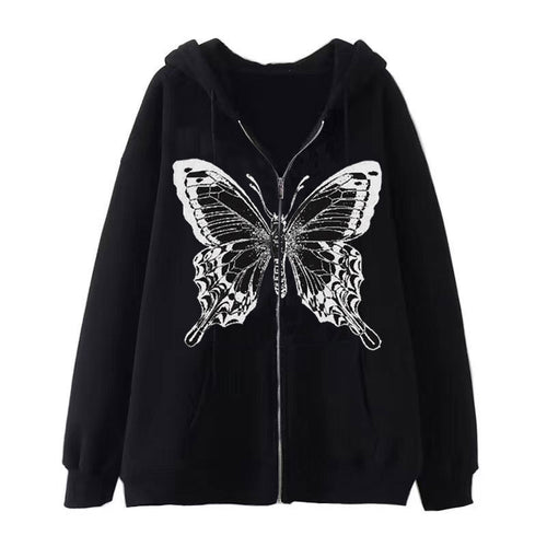 Damen Zip-Hoodie mit ausdrucksstarkem Schmetterlingsmotiv EB