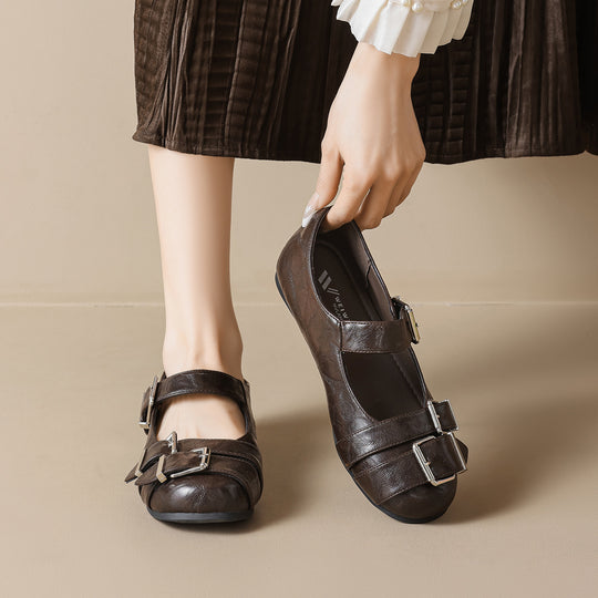 Damen Ballerinas mit modischen Riemen und Schnallen EB