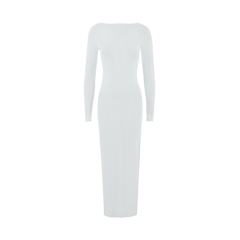 Damen Langarm Maxikleid mit elegantem Schnitt und figurbetonendem Design EB