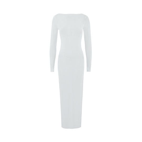 Damen Langarm Maxikleid mit elegantem Schnitt und figurbetonendem Design EB