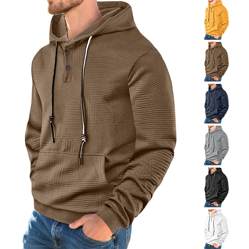 Herren nan geometrischer Struktur-Kapuzenpullover mit Henley-Blende und Kängurutasche EB