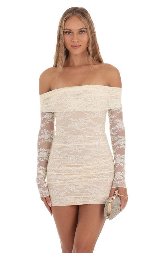 Damen Off-Shoulder Spitzenkleid im figurbetonten Schnitt EB