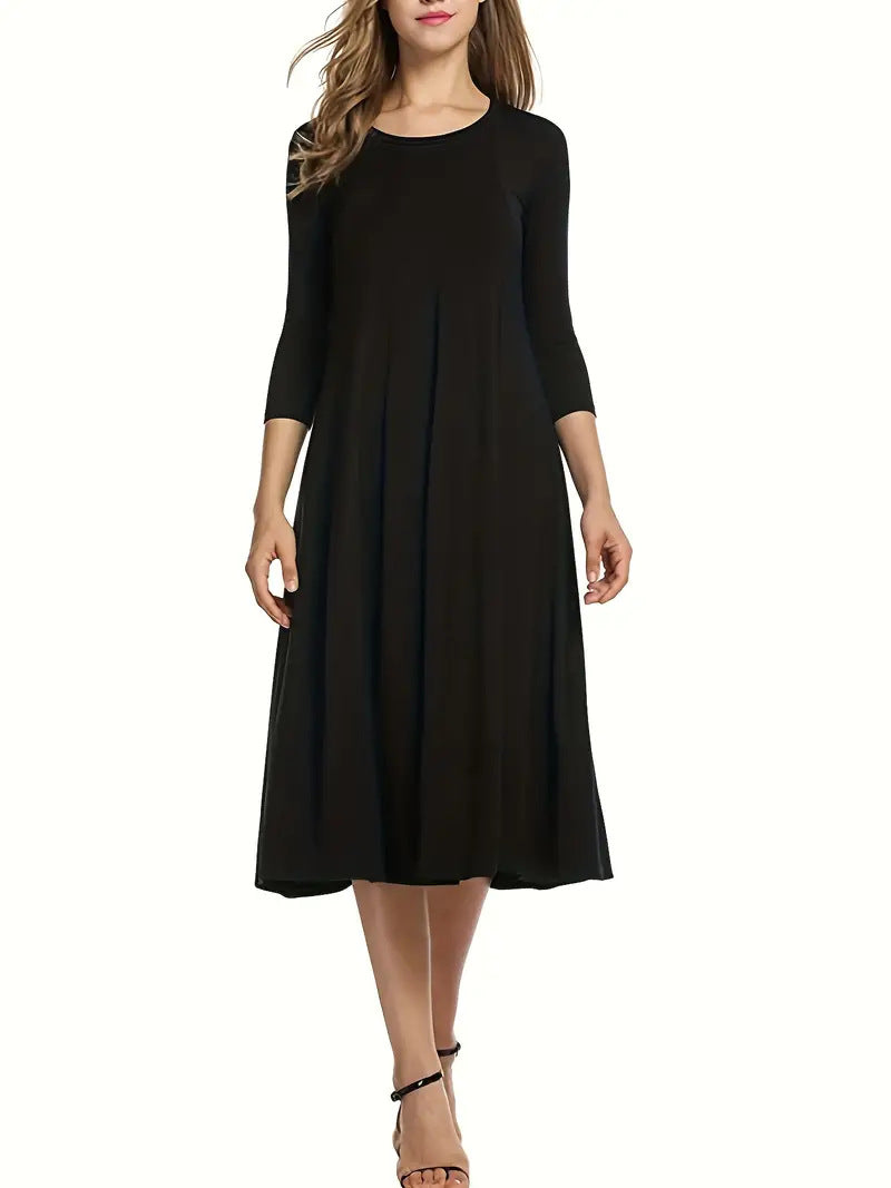 Damen Midi-Kleid mit schmeichelndem Schnitt und 3/4-Ärmeln EB