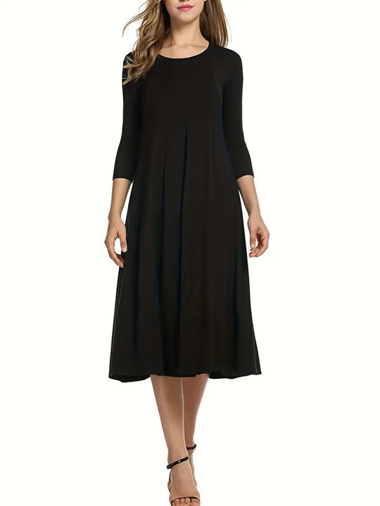 Damen Midi-Kleid mit schmeichelndem Schnitt und 3/4-Ärmeln EB