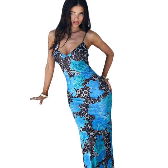 Damen Maxikleid mit floralem und animalischem Muster EB