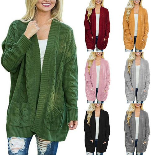 Damen Grobstrick Cardigan mit tiefen Taschen und eleganter Struktur EB