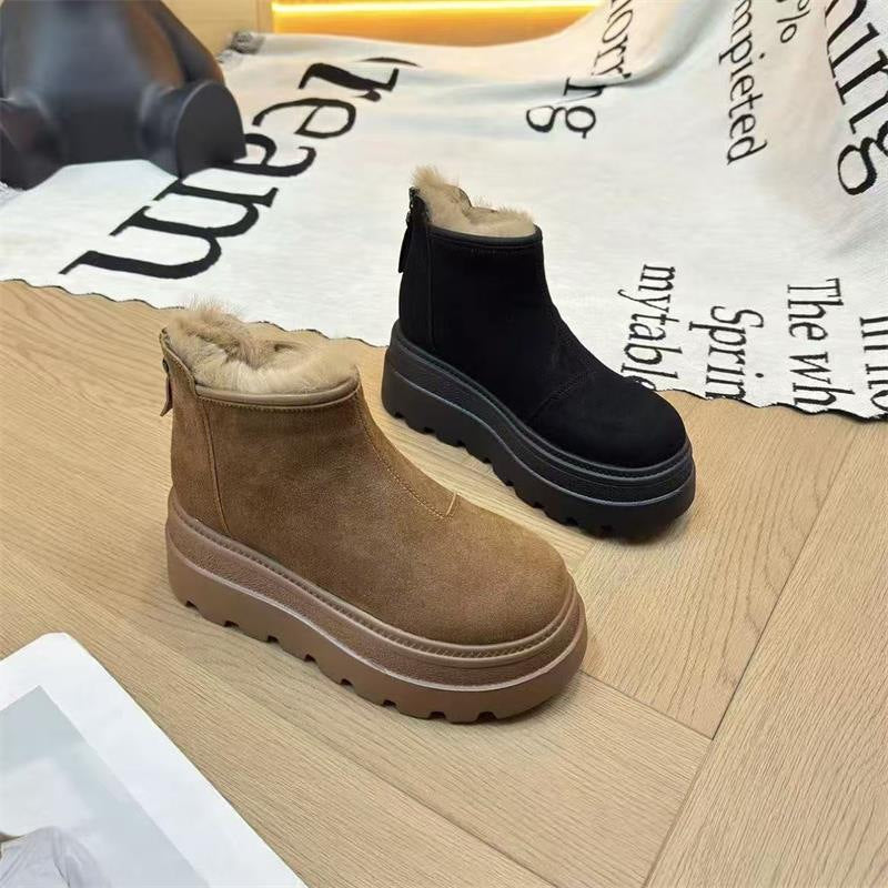 Damen modische Ankle-Boots mit flauschigem Innenfutter und rutschfester Sohle EB