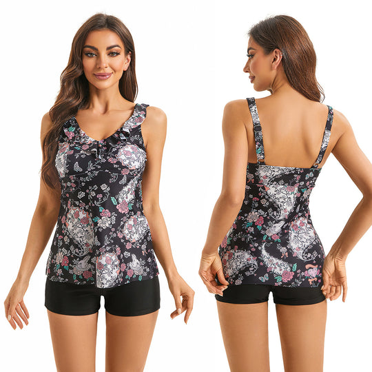Damen Tankini mit floralem Rüschendesign und Shorts EB