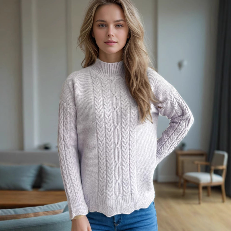 Damen kuscheliger Strickpullover mit modernem Zopfdesign und Rundhalsausschnitt EB