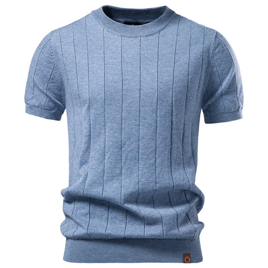 Herren nan leichter Kurzarm-Strickpullover mit feiner Rippenstruktur und Rundhalsausschnitt EB