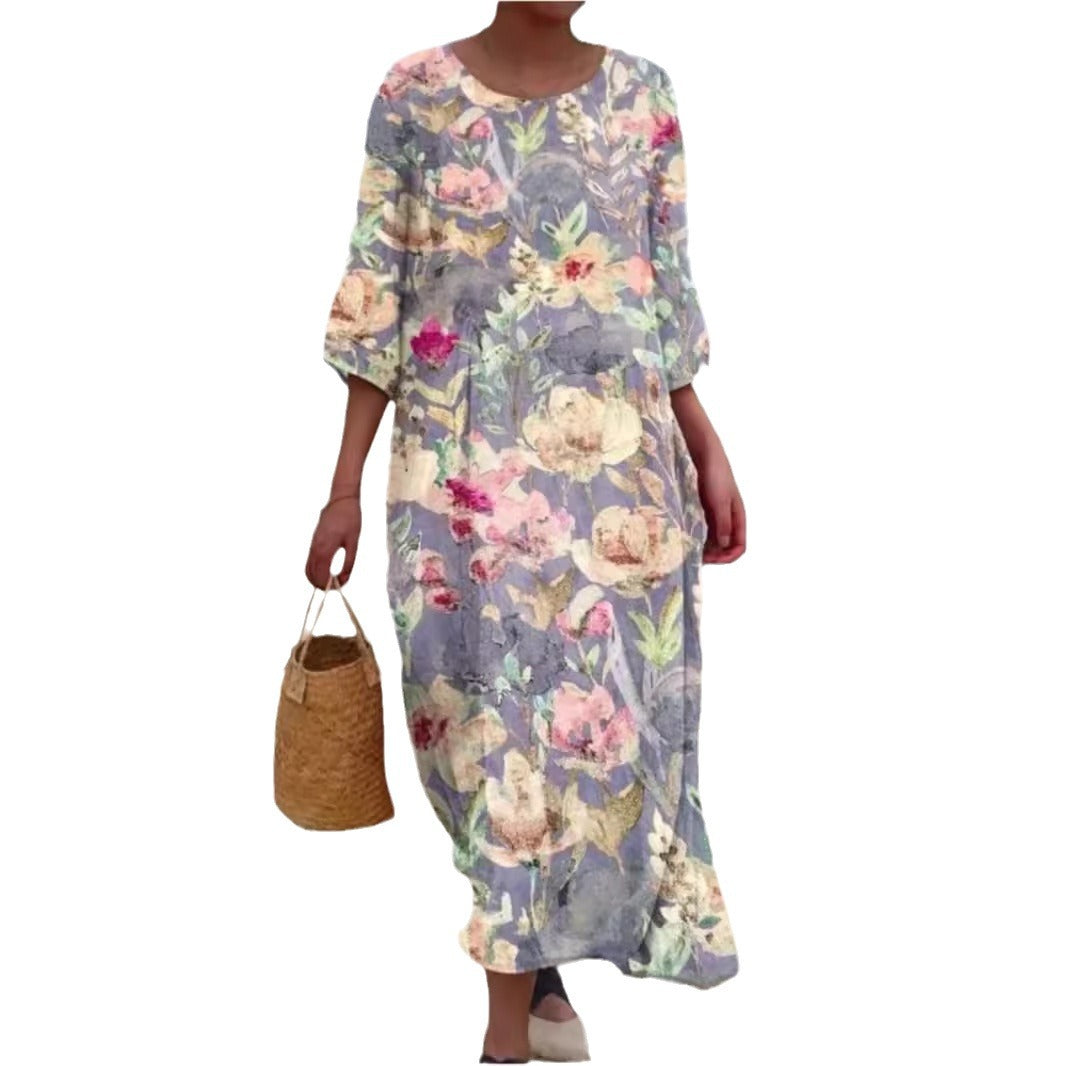 Damen Maxikleid mit floralem Design und lässigem Schnitt EB