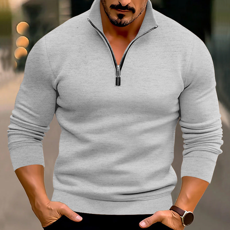 Herren nan taillierter Feinstrickpullover mit kurzem Reißverschluss und Stehkragen EB