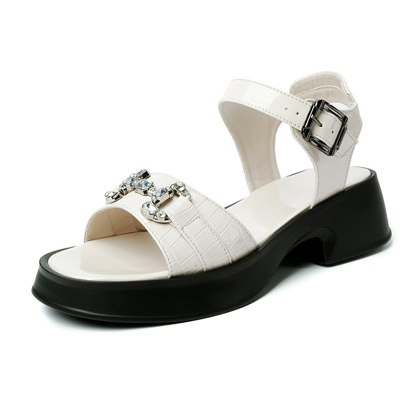 Damen Schicke Sandalen mit funkelndem Schmuckdetails und komfortablem Blockabsatz EB