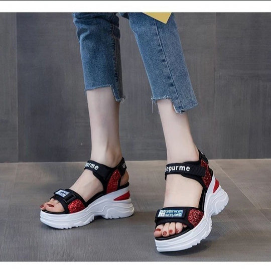 Damen Wedge-Sandalen mit elastischen Riemen und rutschfestem Fußbett EB
