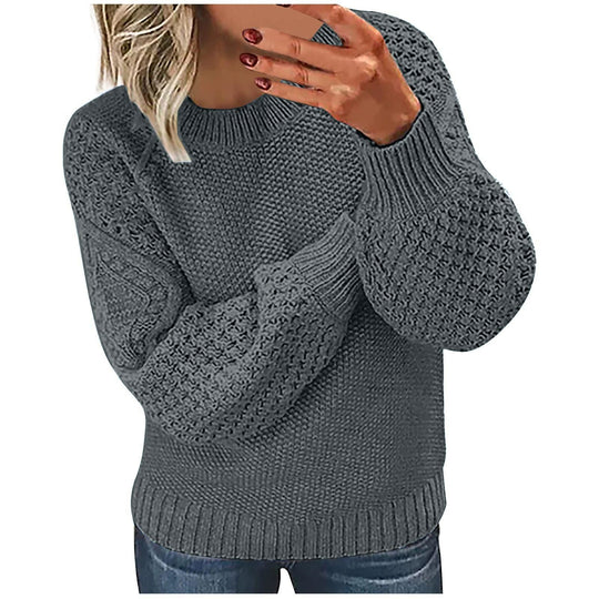 Damen Strickpullover mit voluminösen Ärmeln und strukturierter Oberfläche EB
