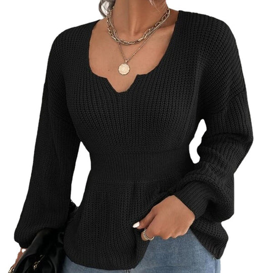 Damen modischer Strickpullover mit weichem Material und charmantem V-Ausschnitt EB