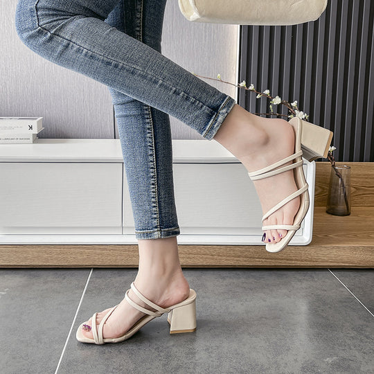 Damen Elegante Riemchen-Pantoletten mit komfortablem Blockabsatz EB