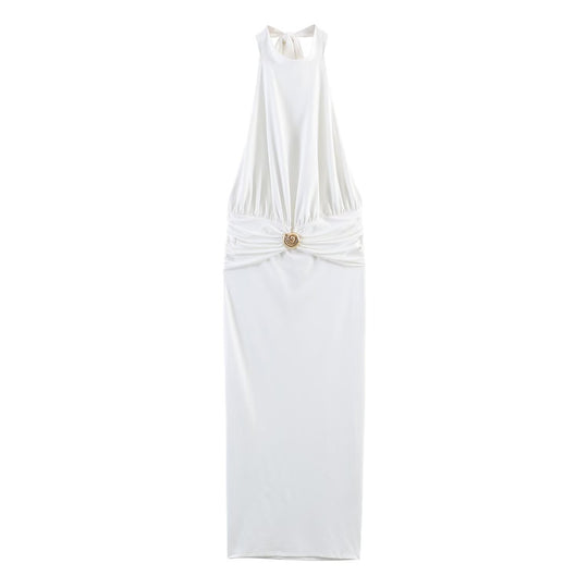 Damen Maxikleid mit schickem Halterneck und dekorativer Drapierung EB