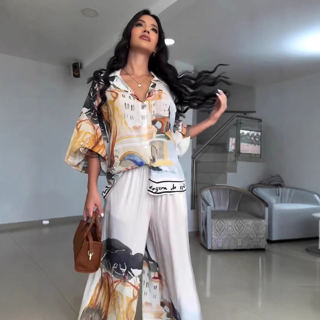 Damen modischer Kaftan mit künstlerischem Print und lockerer Schnitt EB