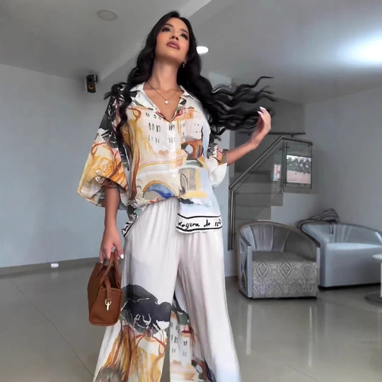 Damen modischer Kaftan mit künstlerischem Print und lockerer Schnitt EB
