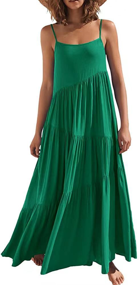 Damen luftiges Maxikleid mit Spaghetti-Trägern und stilvollem Layering EB
