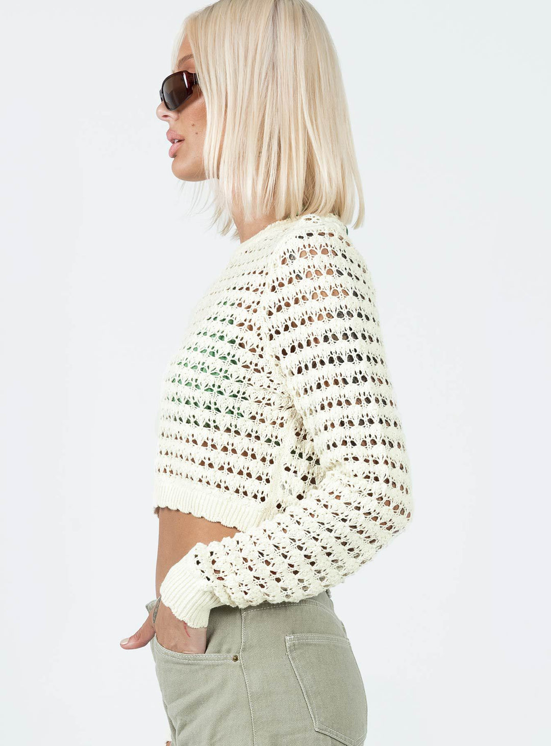 Damen gehäkeltes Crop-Top mit modischer Lochstruktur EB