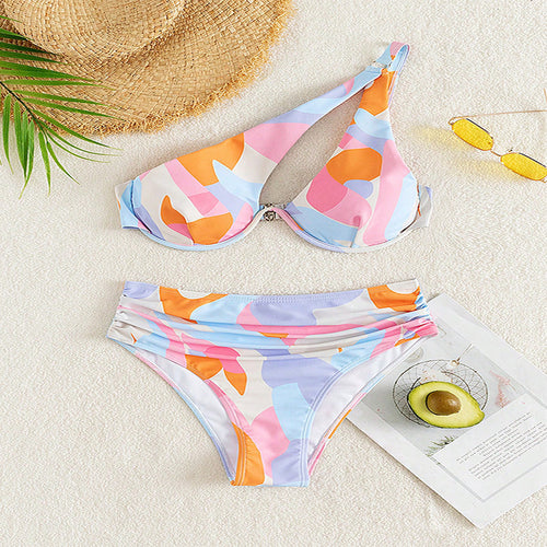 Damen Sportlicher Bunt gemusterter Bikini EB