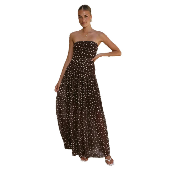 Damen Maxikleid mit schulterfreiem Schnitt und verspieltem Punktenmuster EB