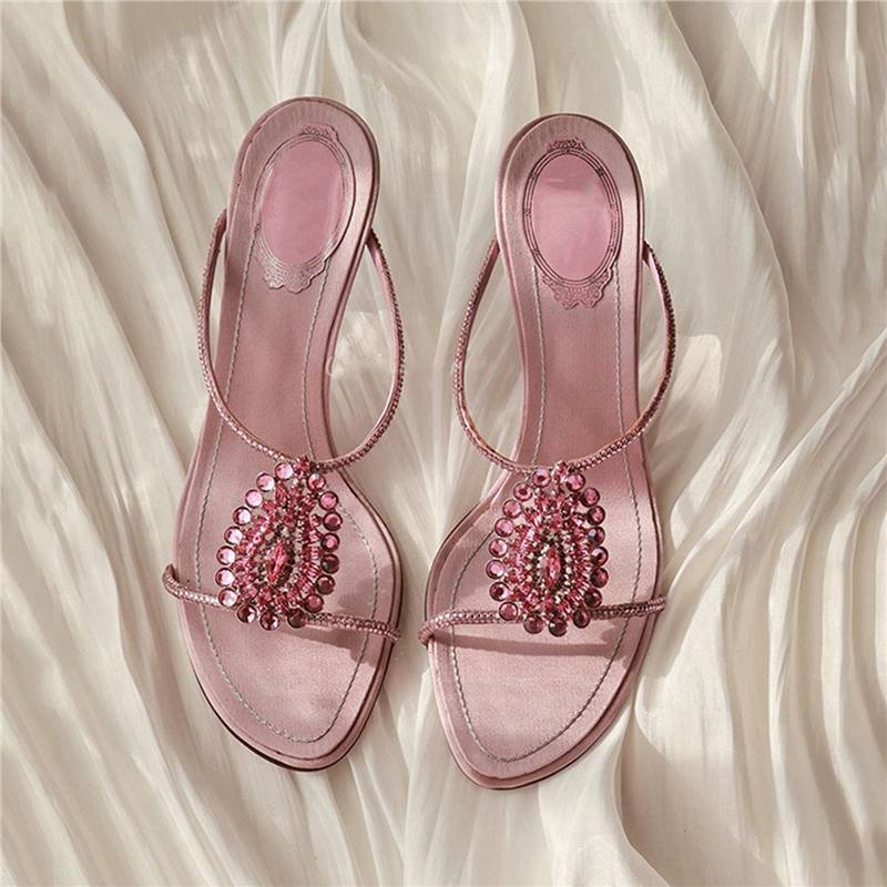Damen elegante Slip-On Sandalen mit funkelnder Strassverzierung EB