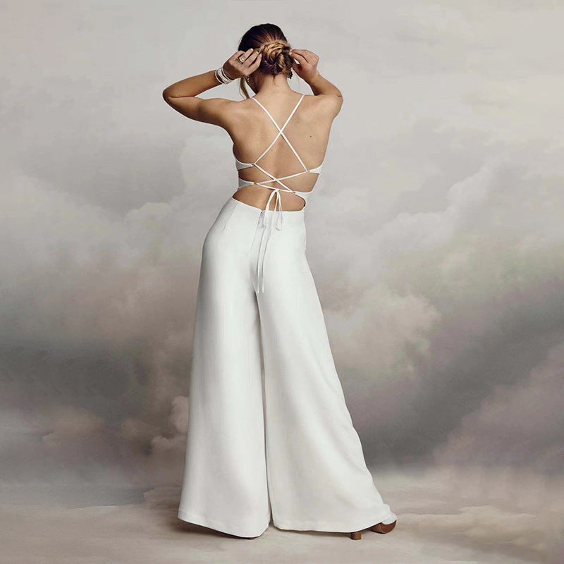 Damen Jumpsuit mit Elegantem V-Ausschnitt und Fließendem Bein EB