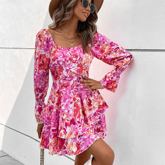 Damen Mini-Kleid mit voluminösen Ärmeln und romantischem Floralprint EB