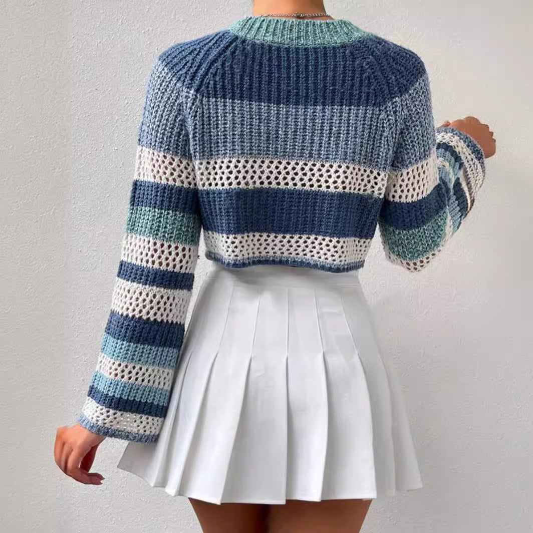 Damen luftiger, gestreifter Strickpullover mit weitem Schnitt EB