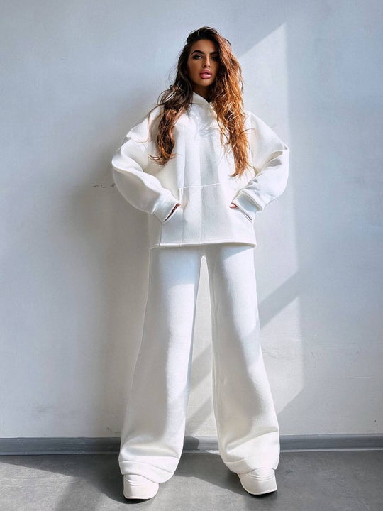 Damen Oversized Hoodie‑Set mit weiter Palazzo‑Loungehose aus schwerer Baumwollmischung EB