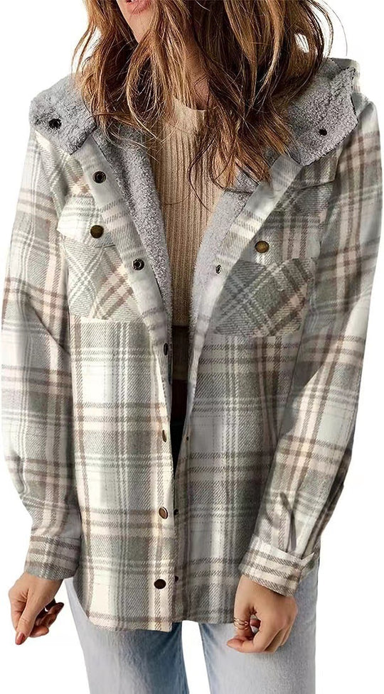 Damen Karierter Flanell-Jacke mit kuscheligem Innenfutter EB