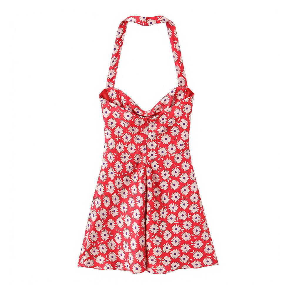 Damen sommerliches Kleid mit verspieltem Blumendruck und schwingendem Rock EB
