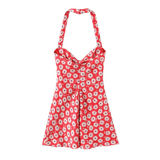 Damen sommerliches Kleid mit verspieltem Blumendruck und schwingendem Rock EB