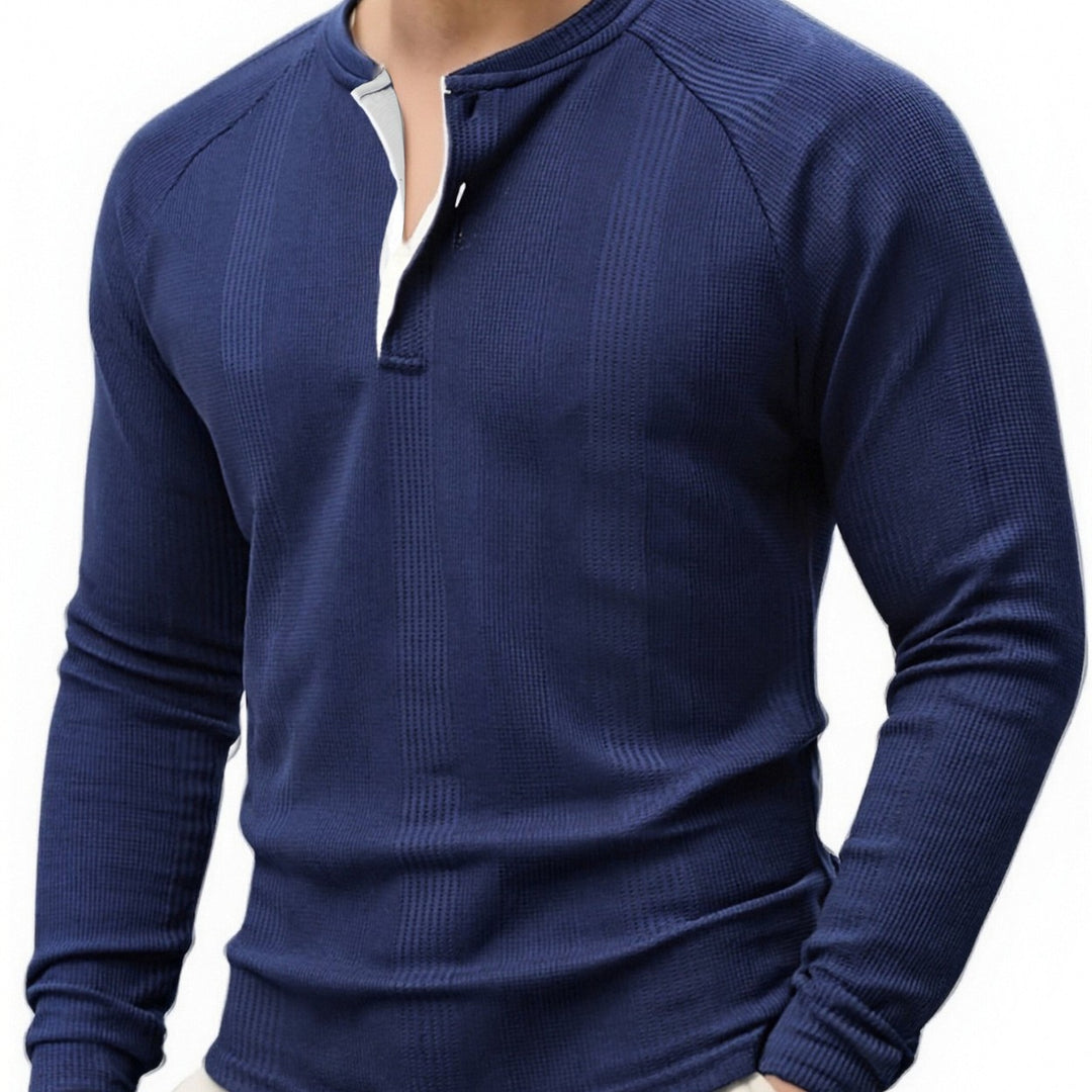 Herren Langarm Henley-Shirt mit strukturierter Oberfläche EB