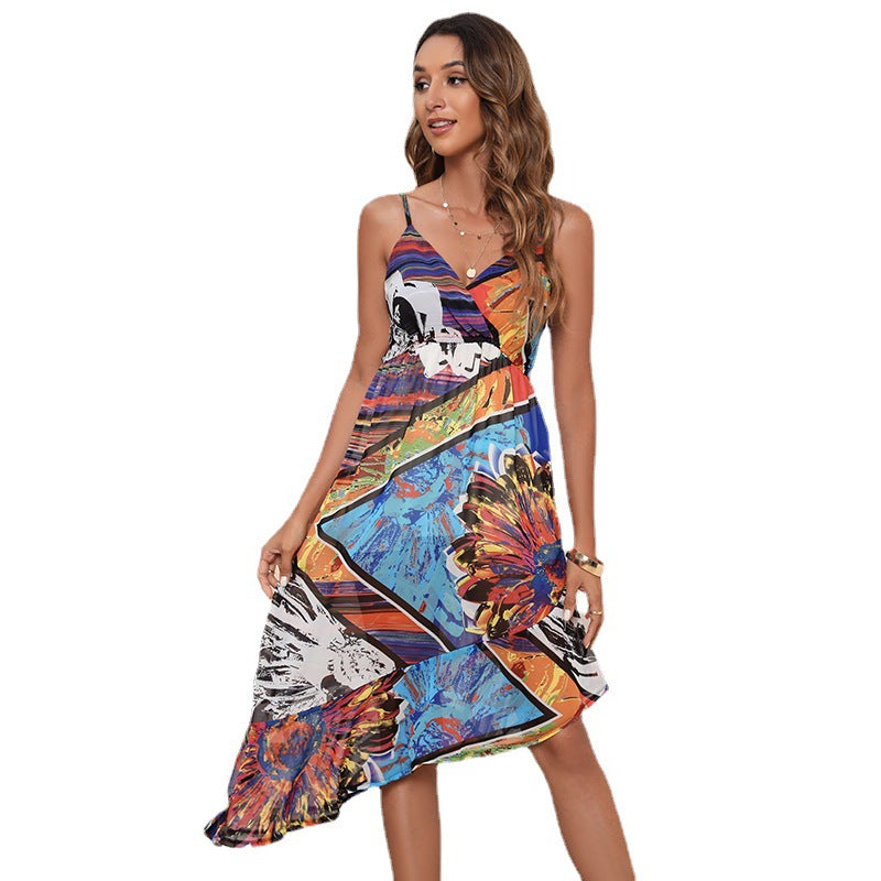 Damen Sommerliches Maxi-Kleid mit verspieltem Schnitt und buntem Muster EB