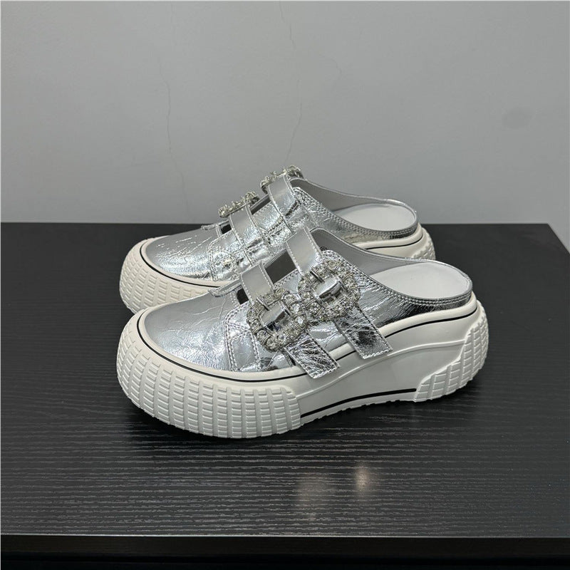 Damen modische Clutch-Sneaker mit dekorativen Strassschnallen EB