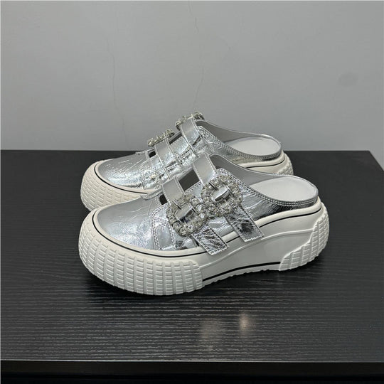 Damen modische Clutch-Sneaker mit dekorativen Strassschnallen EB