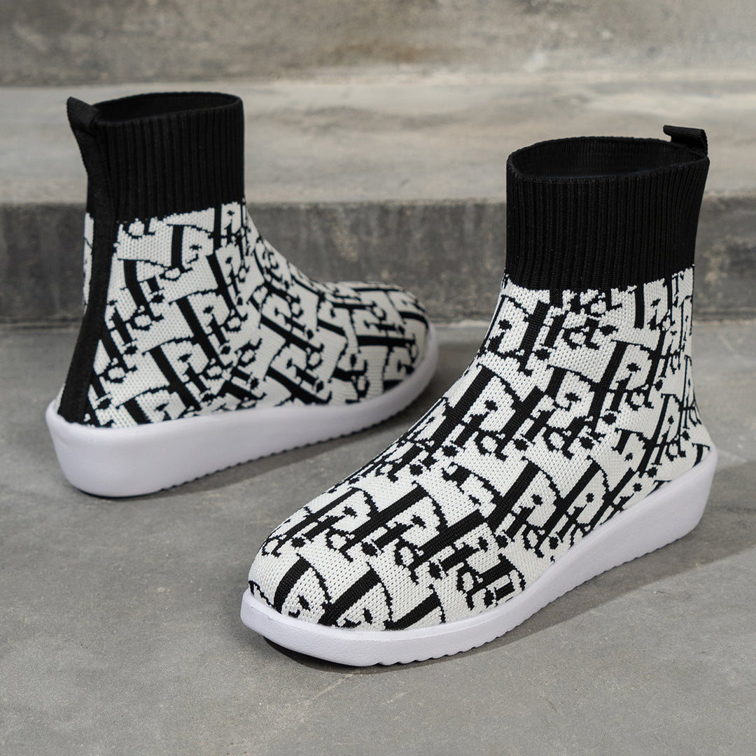 Damen modische Synthetik-Stiefel mit kreativem Muster und elastischem Obermaterial EB