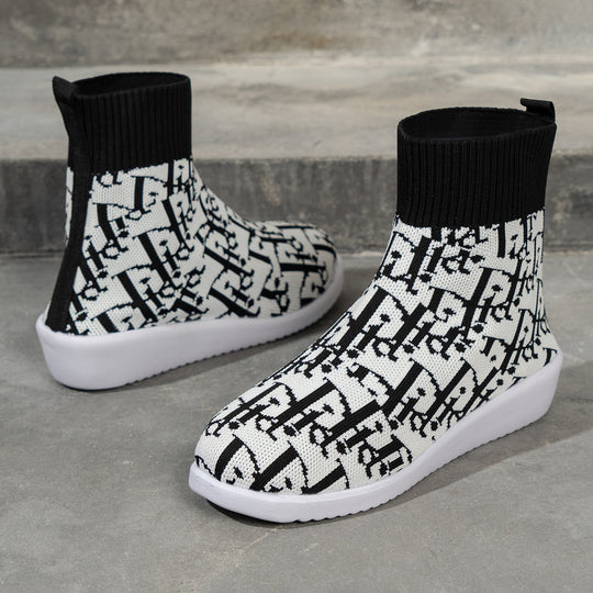 Damen modische Synthetik-Stiefel mit kreativem Muster und elastischem Obermaterial EB