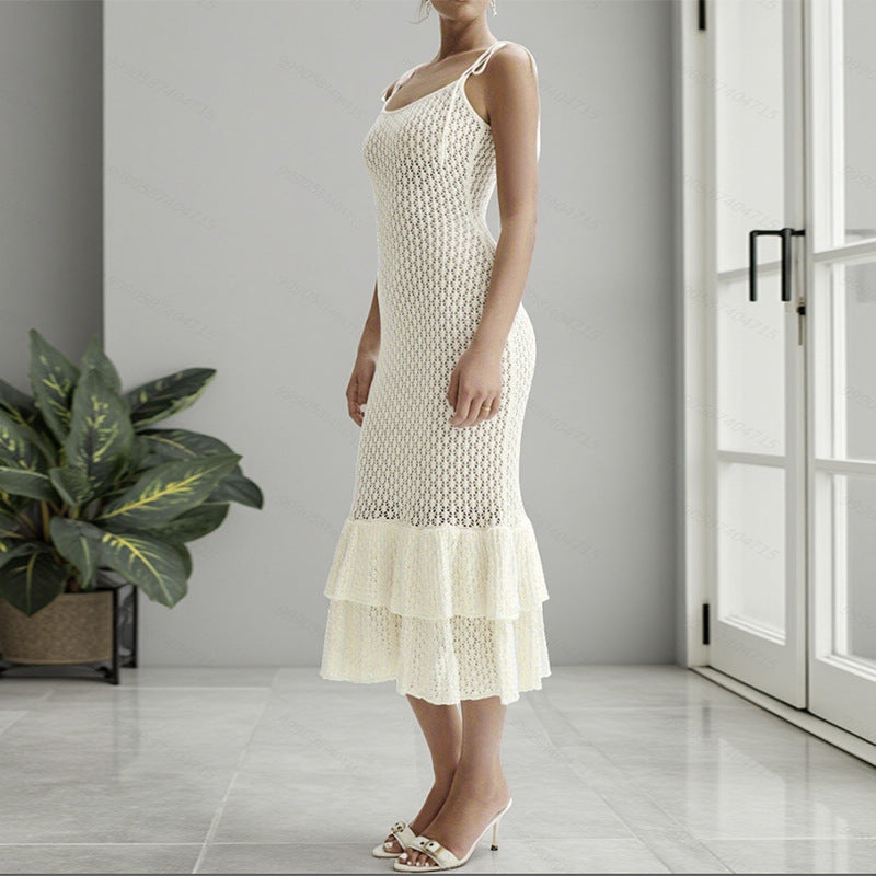 Damen Häkelkleid mit voluminösem Rüschenbesatz EB