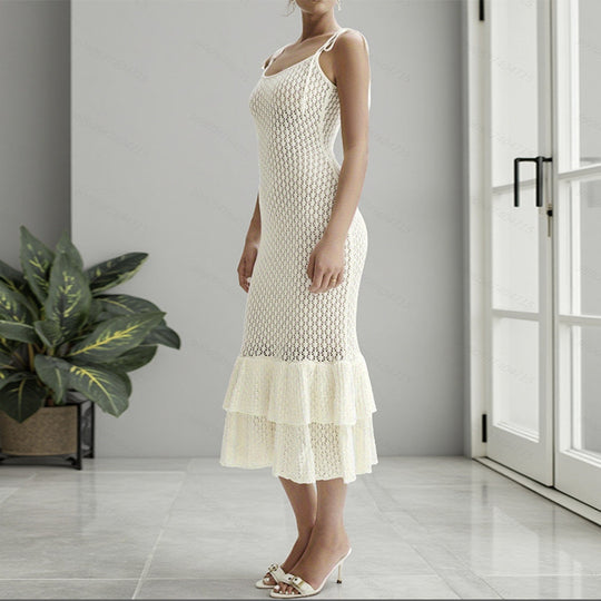 Damen Häkelkleid mit voluminösem Rüschenbesatz EB