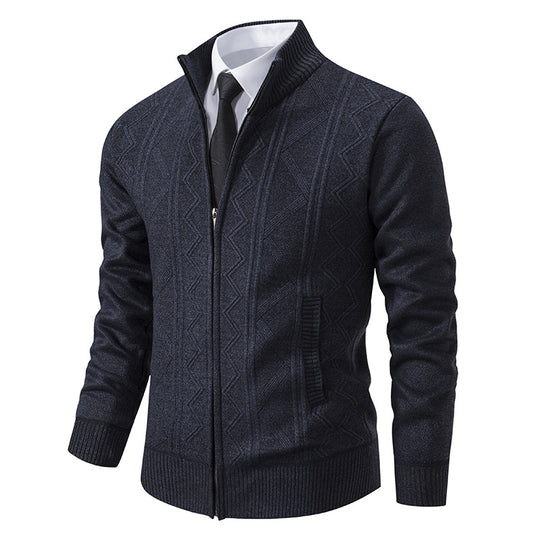Herren nan Strickjacke mit Reißverschluss, Stehkragen und strukturierter Zopfmuster-Optik EB