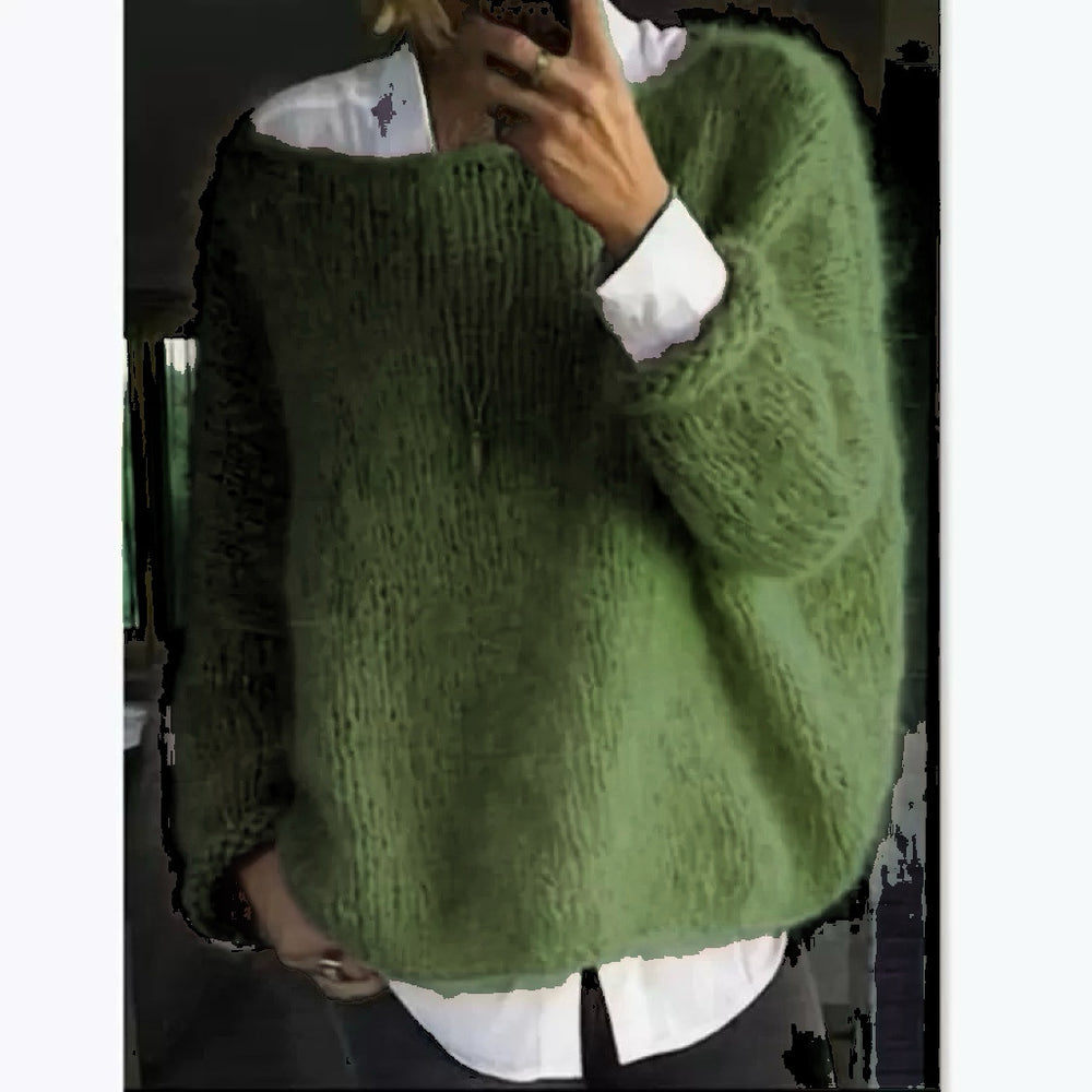 Damen Kuscheliger Oversized Pullover mit U-Boot-Ausschnitt EB