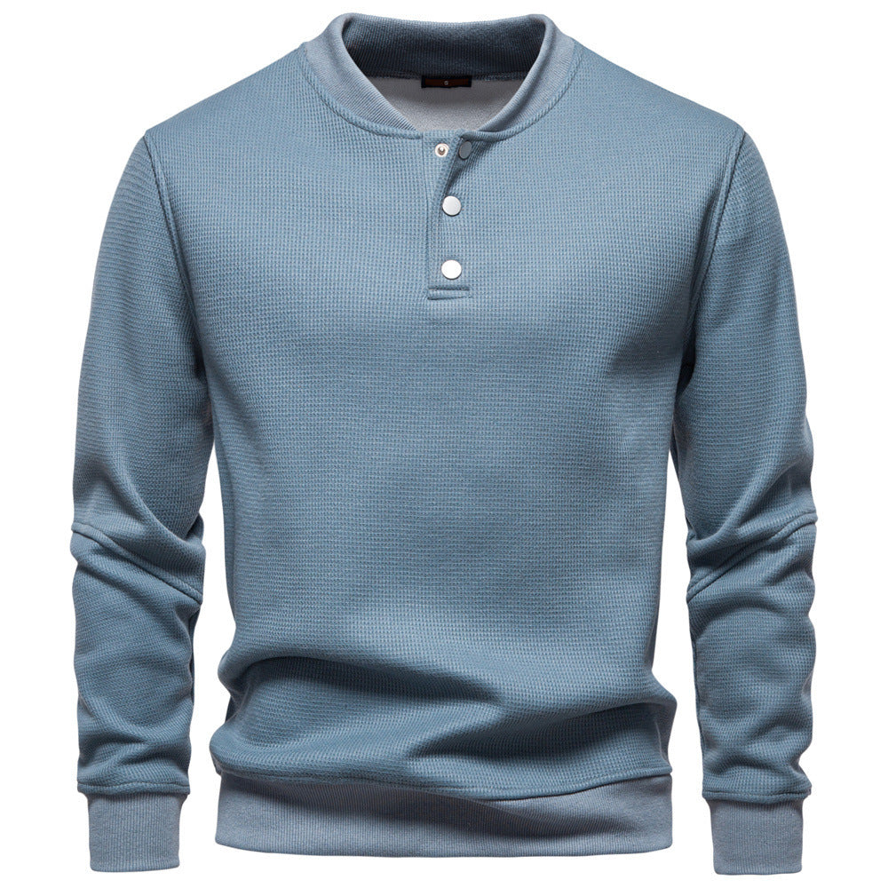 Herren nan Waffelstruktur-Henley-Pullover mit kurzem Druckknopfverschluss und Rippbündchen EB