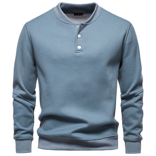 Herren nan Waffelstruktur-Henley-Pullover mit kurzem Druckknopfverschluss und Rippbündchen EB