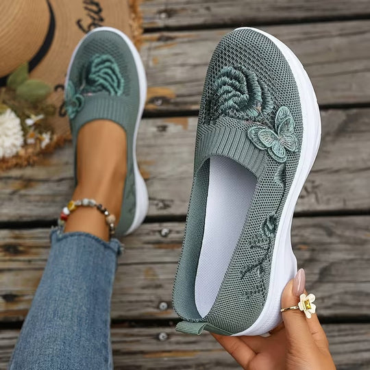 Damen Mokassins mit floraler Stickerei und flexiblem Sohlen EB