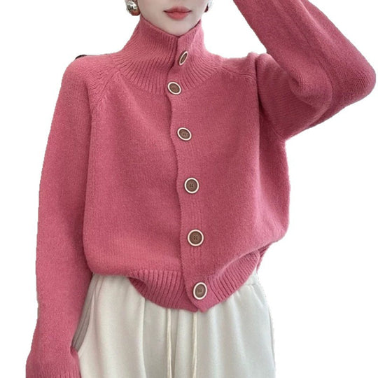 Damen kuscheliger Hochkragen-Cardigan mit Knopfdetails EB